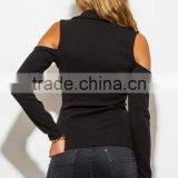 Custom Black Long Sleeve Cold Shoulder Cut Out Sexy Blazer thumbnail-5