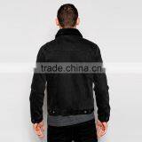 Black Denim Plain Fur Jacket Black Collar Windbreak Overcoat for Men thumbnail-2