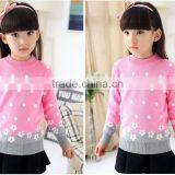 2016 fashion low price flower low MOQ knitted sweater design girl winter clothing