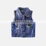 S60591B 2017 Girls Vest Turn Collar Children Clothes Bird Embroidery Waistcoats Sleeveless Kids Jeans Jackets thumbnail-2