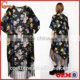 Latest Floral Print Cover up Summer Beach Kimono With Gorgeous Fringe thumbnail-1