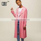Lapel Collar Women's Long Windbreaker Latest Winter Autumn Pink Trench Coat thumbnail-1