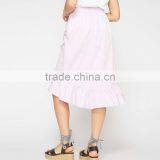 Falbala Hem Midi Wrap Skirt for Girls Hot Summer Ladies Poplin Fashion Skirts thumbnail-3