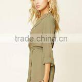 Wholesale Custom Fashion Long Sleene Army Green Chiffon Jumpsuits Women Romper thumbnail-3