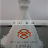 HMY-E0081 Lace Top ornate Beaded Appliques Vestidos de novia Lace-up Back A-line Alibaba Wedding Gowns