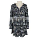 2017 Bysance Print Brushed Zipper Front Old Women Tunic Guangzhou Supplier