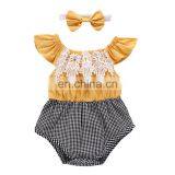 Hot Sale Wholesale Baby Clothes Yellow Plaid Lace Ruffle Baby Romper thumbnail-1