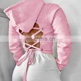 LAITE H2029 Amazon Best Sellers Comfortable Custom Autumn Women Backless Bandage Crop Top Hoodies thumbnail-3