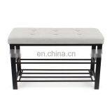 Customized Modern and Practical Metal Fabric Shoe Stool Shelves Storage Bench With Buttons for Living Room thumbnail-4