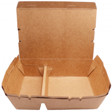 Disposable 2 3 5 Compartment Brown Paper Food Box for Take Away Fast Food Restaurant Salad Sushi Fried Chips thumbnail-2