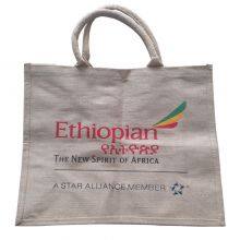 Wholesale Plain Hessian Shopper Bag Custom Printed Large Natural Eco Friendly Burlap Jute Shopping Tote Beach Bag With Logos