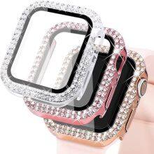 Luxury Tempered Glass Film Covers Diamond Protective Cover Bumper Case for Iphone IWatch 7 6 8 41mm 44mm 45mm 42mm Series