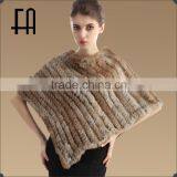 Factory direct wholesale price lady's genuine triangle rabbit fur poncho