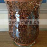 brown crackle mosaic hurricane glass candle holder