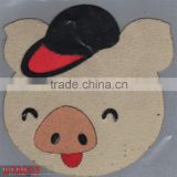 Laser-cut iron-on velvet fabric applique pig logo