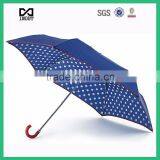 Hot Sell Aluminium 3 Folding Umbrella Printed Inside Dot Print