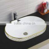 Artistic Flower Painted Stylish Hand Wash Oval Shaped Wash Basin thumbnail-3