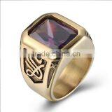 18k Gold Plated Gothic Smart Surgical Stainless Steel Gemstone Ring thumbnail-2