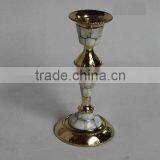 Cast Brass Candle Holders Made With Mother of Pearl Mosaic thumbnail-1