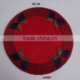 Glass Bead Place Mats in Round Shape Four Butterfly Pattern and Red Colour Available in More Colours and Patterns