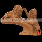Yellow Marble Fighting Lion Statue for Sale thumbnail-1