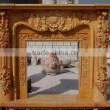 Luxury Home Decoration Marble Stone Carved Gold Fireplace Mantel thumbnail-1