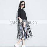 Guangzhou Clothing OEM o Neck Half Sleeves Black Long Tassels Tshirt thumbnail-1
