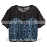 New Arrival Women Short Sleeve Wide Jersey Cropped Mesh Tops HST9262 thumbnail-1