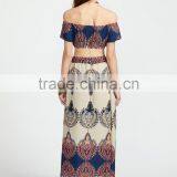 Vintage Print off the Shoulder Crop Top With Skirt Boho Clothing Top and Long Skirt Set thumbnail-3