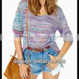 ladies kintted shirts long sleeve round neck rainbow sweatershirts for ladies 2013