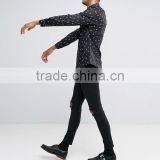 Hot Sale Custom Long Sleeve Point Collar Mens Pre-Shrunk 97% Cotton 3% Elastane Breathable Slim Fit Casual Black Printed Shirts thumbnail-4