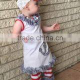 2015 New Hot Sell Anchor Red White Girl Outfits With Matching Necklace and Bow Wholesale Set thumbnail-2