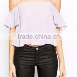 Fashion off the Shoulder Semi Mesh Crop Top Strap Chiffon Tank Top thumbnail-4