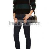 High Quality 100% Wool Mid-weight Striped Distressed Sweater Knitted for Women thumbnail-2