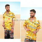 Men's Short Sleeve Yellow Color Hawaiian Shirts thumbnail-1