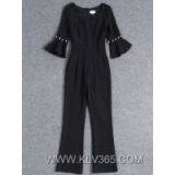 European Style Women Elegant Flared Sleeve Long Jumpsuit Pants thumbnail-2