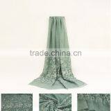 New Fashion Custom Embroidery Flower Plain Dyed Linon Viscose Hijab Scarf thumbnail-2