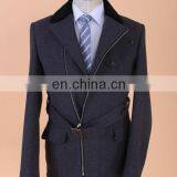 Mens Slim Woolen Zipper Blazer Jacket With Belt