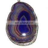 2015 Wholesale Gemstone Pandent/Agate Slice Pave Set Pendant/Silver CZ Pave Pandent thumbnail-1