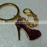 Hoe Selling Custom 3d Rhinestone Gold Metal High Heel Shoes Shaped Keyring Key Chain for Promotional Gift