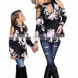 Matching Outfits Clothes Mommy & me Women off Shoulder Tops Family Lace up Blouses Floral Tunic Shirts thumbnail-1