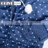 Fashion Design Sherpa Lining Dots Printed Flannel Hoodie Bathrobe With Zipper and Pompom thumbnail-5