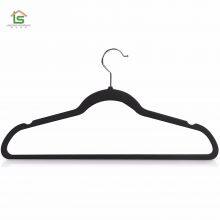 BSCI Certificate Wholesale Black Color Flocking Felt Hangers for Clothes Trousers Velvet Hanger thumbnail-1