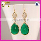 Beautiful Natural Moonstone and Green Onyx Gold Fish Hook Gemstone Pendant Earring for Women thumbnail-1