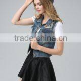 Garment Factory High Quality Custom Lady's Jeans Wear Make to Order Womens Denim Vest Lady's Fashion Denim Waistcoat thumbnail-5