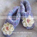 Purple Multi-color Knit Slippers,crochet Pale Yellow Flower,Alaskan Lilies,baby Shower,customized Size for Women and Baby thumbnail-3