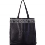 new girl's black leather simple handbag for handout and travel
