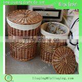 Living Room Basket Willow Laundry Basket With Lid and Lining thumbnail-1