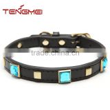 Luxury leather beads crystal dog pet collar