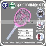 QX903-1 rechargeable mosquito racket fly swatter with round or flat plug lithium battery operated